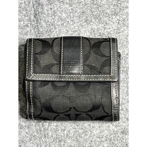 Coach Leatherware Women's‎ Small Black Canvas & Leather Wallet